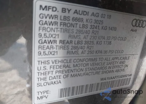 2018 Audi Q7 3.0T Premium z USA, uszkodzony, nr VIN WA1VAAF77JD032140